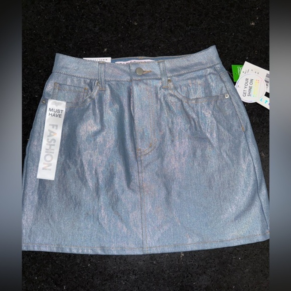 NEW Tinseltown Iridescent Denim Mini Skirt SHINE ON Sz M